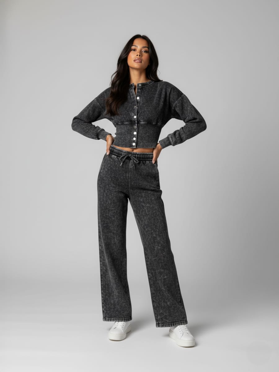 StoneWash Lounge Co-Ord Set (Charcoal)
